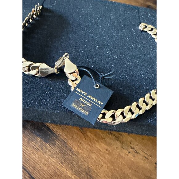 Mens 24" Gold Brass Cuban Link Necklace By Bain & Miller In Black Gift Box - Picture 4 of 10